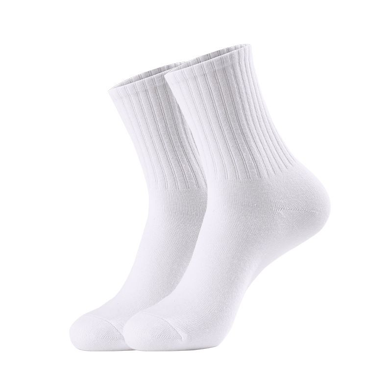 Solid color long cotton socks Breathable sweat absorption casual deodorant white socks sports socks_vogvips.com