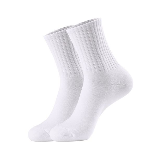 Solid color long cotton socks Breathable sweat absorption casual deodorant white socks sports socks_vogvips.com