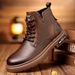 European Warm Series Men's Martin 2025 Autumn Winter New Plush Work Boots British Style High Top Trendy Genuine Leather Cotton Shoes_vogvips.com