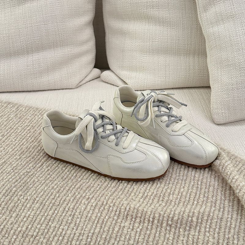 Genuine Leather Flat White For Women, 2026 Spring New Model, Double Shoelaces, Soft Sole, Non-slip, Versatile,_vogvips.com