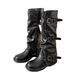 Retro Buckle Detail Stacked Knee High Boots For Women - Chunky Heel, Leather Look, Fashion Riding Boots, Black & Brown_vogvips.com