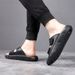 The First Layer Of Cowhide Cloth Slippers Men's 2026 Summer Wear Sandals Men's Thick-bottomed Beach Trend Two-word Slippers_vogvips.com