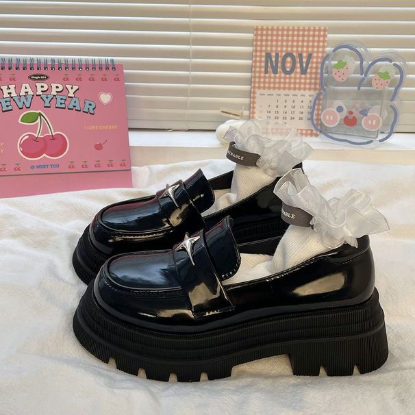 Japanese British Style Retro Star Loafers Spring And Summer New Big Head All Match Height Enhancing Thick Soled_vogvips.com