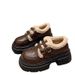 Women's Shoes Chunky Loafers With Fleece Lining - Slip-On Comfort Shoes With Platform Sole For Winter, Spring & Fall - Round Toe Mary Jane Style_vogvips.com