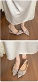 French Pointed Single Shoes Women's Shallow Mouth Rhinestone Silver Wedding Shoes Temperament Flat Shoes_vogvips.com