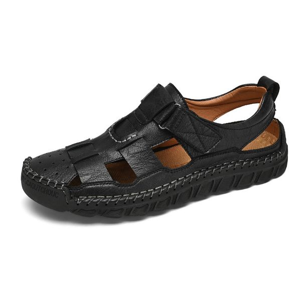 Sandals Trendy Outdoor Sports Genuine Leather Closed Toe Business Casual 2024 New Summer Breathable Men's Beach Shoes_vogvips.com