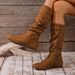 Winter High Boots For Women Pleated Suede Slim Fit Side Zipper Retro Round Toe Plus Size 43_vogvips.com