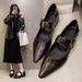 French Thick Heel Single Shoes Women's Spring And Autumn Metal Buckle Pointed Head Shallow Mouth Word With Mary Jane_vogvips.com