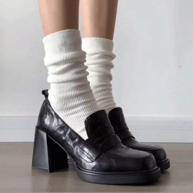 British Style Thick Heel High Heel Small Leather Shoes Women Loafers Casual Jk Single Shoes Women_vogvips.com