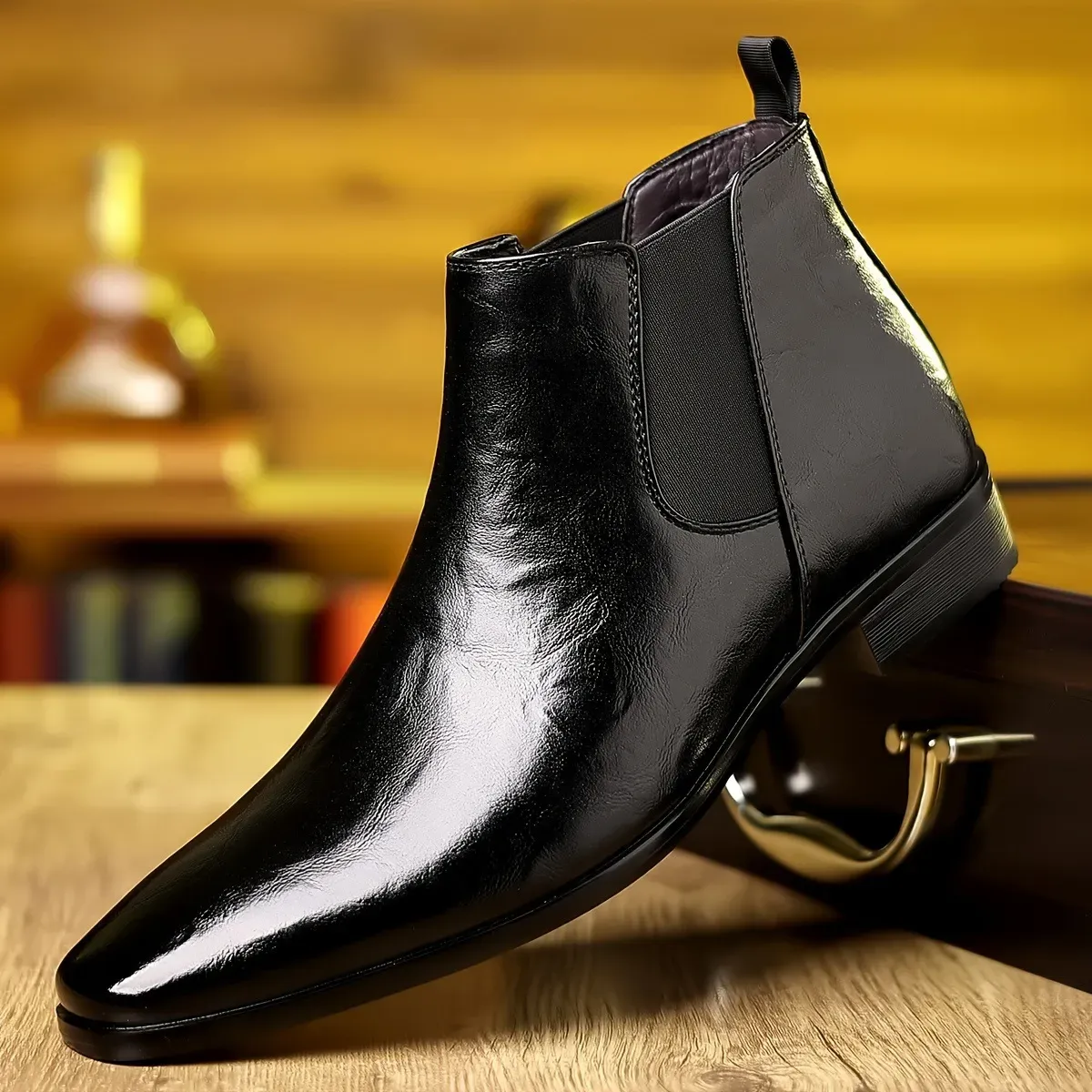 Luxury Premium 2026 Men's Textured Leather Chelsea Pointed Toe Slip On Ankle Boots Soft Breathable Casual Dress Shoes_vogvips.com
