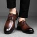 Leather Shoes Men's Low-top Formal Dress Lace-up Round Head Wedding Man_vogvips.com