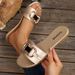 Women's Classic Versatile Solid Color Metallic Decoration Round Toe Flat Sandals Fashionable Slippers_vogvips.com