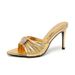 Rhinestone Metal Buckle High Heels Thin Heel Pointed New Open Toe Pleated Patent Leather Sandals For Women Summer 2025_vogvips.com