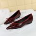 3683-19 Korean Style Pointed Toe Shallow Mouth Commuter Loafers Low Heel Slimming Bowknot Wedge Leopard Print Slip-On_vogvips.com