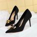 18249-K68 Fashionable And Sexy Pointed High Heels, Metal Bow Fine Follow Shoes, Satin Shallow Mouth Women's Shoes_vogvips.com