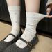 Women's Floral Lace Crew Socks – French Vintage Style, Breathable Cotton, Boho Chic Socks For Casual & Fashion Looks Pile Socks With Dexun Shoes_vogvips.com