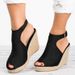 plus-size Thick-soled Wedge Heel Peep-toe Sandals, Women's One-strap Buckle Suede Fashion_vogvips.com
