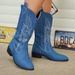 Autumn And Winter New Large Knight Boots Women's Pointed Square Heel Embroidered_vogvips.com