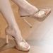 Classy Rhinestone Twist High-heeled Sandals Thick Heel Waterproof Platform Flip-flops Sexy Open Toe Outwear Mules Shoes_vogvips.com