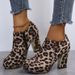 Women's Round Toe Side Pull Chunky Heels Plus Size Frosted Leopard Print Solid Color Ankle Boots_vogvips.com