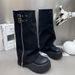 Women's Shoes Genuine Leather Big Head Trouser Boots Hot Girl Pile Boots Thick Bottom Boots Not Above The Knee High Boots High Knight Boots_vogvips.com