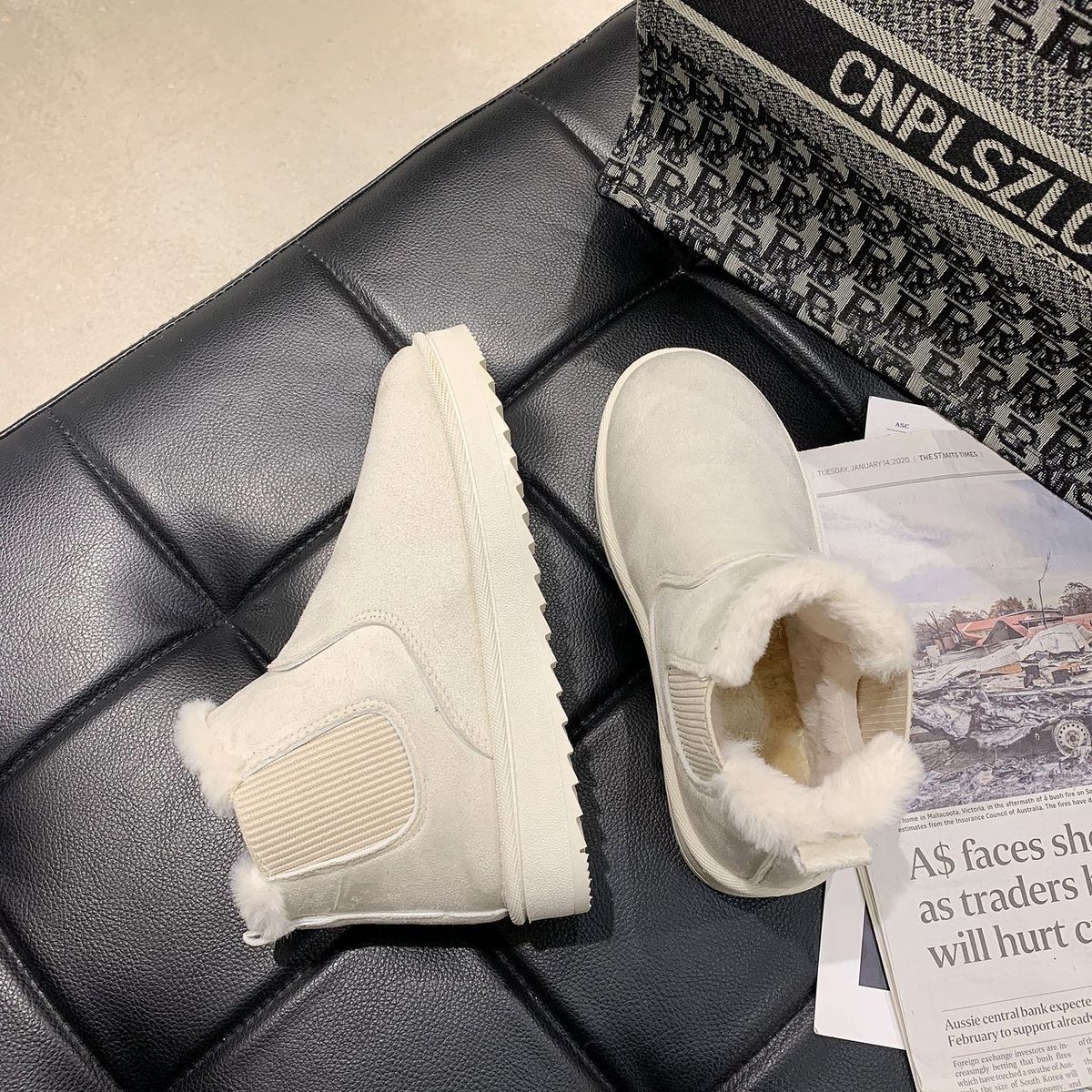 Women's Shoes Winter Snow Boots With Thick Fleece Lining, Slip-On Low Top Round Toe Casual Shoes For Cold Weather, Sizes 36-44 Cotton Shoes Women_vogvips.com