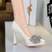 8399-H72 French-tyle Elegant Women' Hoe With Rhinetone Bow Decoration, Pointed Toe, Hallow Cut, Platform High_vogvips.com