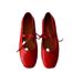 Sheepskin Version~2025 New Genuine Leather Soft Sole Mary Jane For Women Shallow Mouth Red Strap Flat Ballet Shoes_vogvips.com