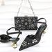 Pointy matching color diamond women's shoe bag set light mouth sexy high heels small decorative bracelet_vogvips.com
