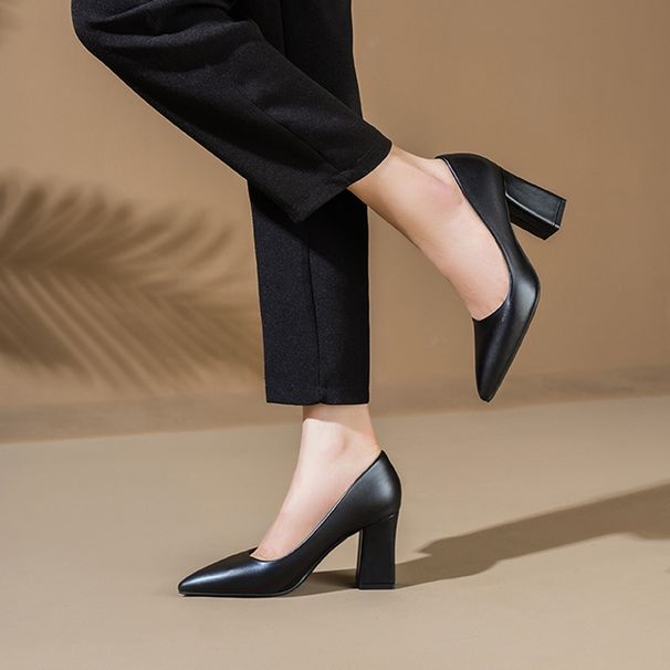 Chunky Heel High Heels Women's Leather For Professional Commuting, Office Workers, Civil Servants, Interview, 2025 New_vogvips.com