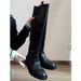 Women's Shoes Metal Buckle Black Long Boots Round Toe Medium Heel Thick Heel Not Above The Knee High Boots British Style Knight Boots Women_vogvips.com