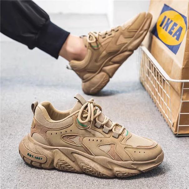 Men's Casual Breathable Mesh Sports Shoes Anti-Slip Workwear Thick Soled Dad Shoes for Construction Sites Autumn Trendy Trade_vogvips.com