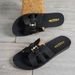 Braided Strap Women's Flat Sandals, Gold Embellished Buckle With Rhinestones, Simple Comfortable Design, Easy To Wear_vogvips.com
