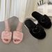 2023 Autumn And Winter Home Cotton Slippers For Women, Indoor Non Slip And Warm, One Word Plush Outer Wear, Flat Bottom_vogvips.com