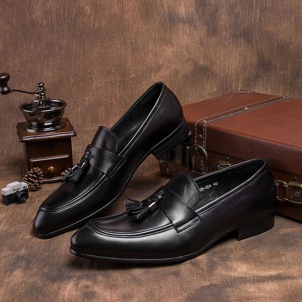 ShoeVault New Slip-On European Style Formal With Tassels For Work Trendy Leather Single Men's Shoes_vogvips.com