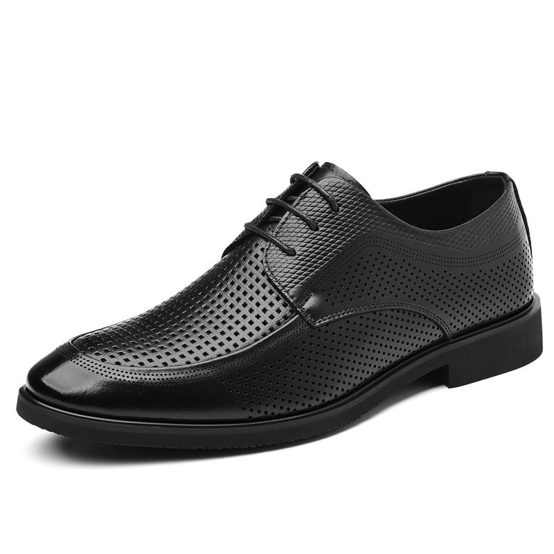 Black Round Toe Slip-Resistant Dress Shoes For Men Wide Fit Comfortable Business Footwear_vogvips.com