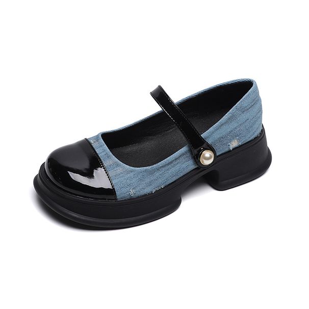 thick-soled Mary Jane Shoes Women's Retro Small Fragrant Denim Blue Soft-soled Single Shoes Large-size Women's Shoes_vogvips.com