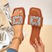 plus Size Women's Slippers Square Toe Rhinestone One Strap Fashion Flat Sandals for Beach_vogvips.com