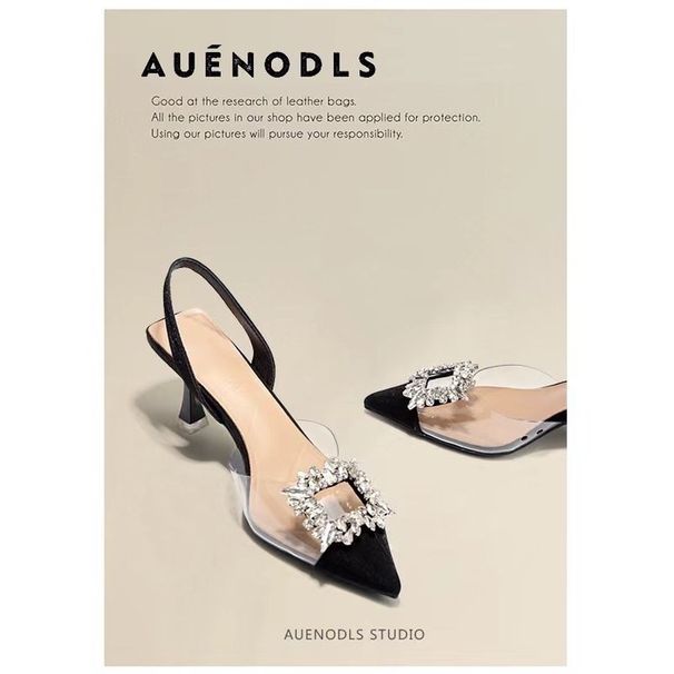 Women's Shoes PVC Transparent Square Buckle Backless Sandals For Women With Stiletto Heels, Closed Toe, Elegant Pointed Toe, High Heeled Fashion Shoes_vogvips.com