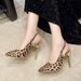High Sandals For Women 2025 Summer Closed Leopard Print Backless Buckle Thin Heel High-End Large Size Pointed Toe_vogvips.com