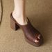 Women's High Heeled Sandals Chunky Heel Versatile Platform Waterproof Slip on Summer 2026 New Style Half Slippers_vogvips.com