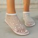 Women's Sexy Glitter Slip-On Sandals - 2025 Spring Summer Hollow-Out Mesh Shoes With Rhinestones, Stretchy Band For Comfort_vogvips.com