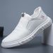 Men's Autumn Breathable Casual Trendy Versatile Low-top White Shoes, Genuine Leather Slip-on Sneakers_vogvips.com