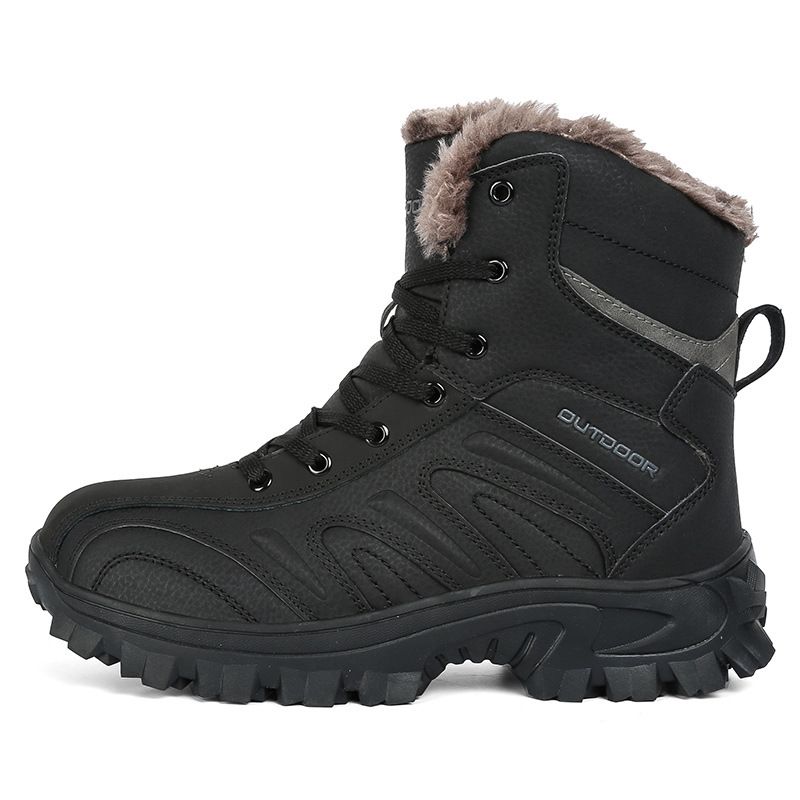 Casual Sports Men's Outdoor Warm Cotton Shoes Fashion Snow Boots Outdoor Hiking Shoes Black Velvet_vogvips.com