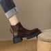 Brown Round Toe Genuine Leather Thick Sole Ankle 2024 Autumn Winter New Suede Height Increasing Versatile Chunky Heel_vogvips.com