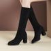 French Style Velvet Stretch Slim Women 2024 Autumn Winter New Fashionable High Heel Over-the-Knee Long Boots For Outdoor_vogvips.com