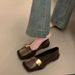 Vintage British Style Metal Buckle Single 2025 New Square Toe Soft Sole Loafers Women Slip-On Small Leather Shoes_vogvips.com