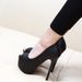 Sexy Nightclub PU Peep Toe Super High Heels 14CM Stiletto Waterproof Platform Shallow Mouth Pumps Black Slimming_vogvips.com