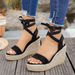 Cross-border Plus-size Lace-up Roman Women, New Summer Style, Wedge-heeled Thick-soled Linen Sandals For Women_vogvips.com