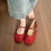 French Beautiful Mary Jane Shoes Women's Shallow Mouth Ballet Flat Shoes Red Evening Shoes_vogvips.com